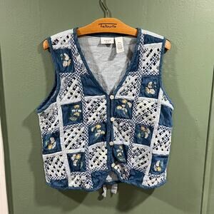 Summit Hill Large Patchwork Quilted Vest Embroidered Daisy Floral